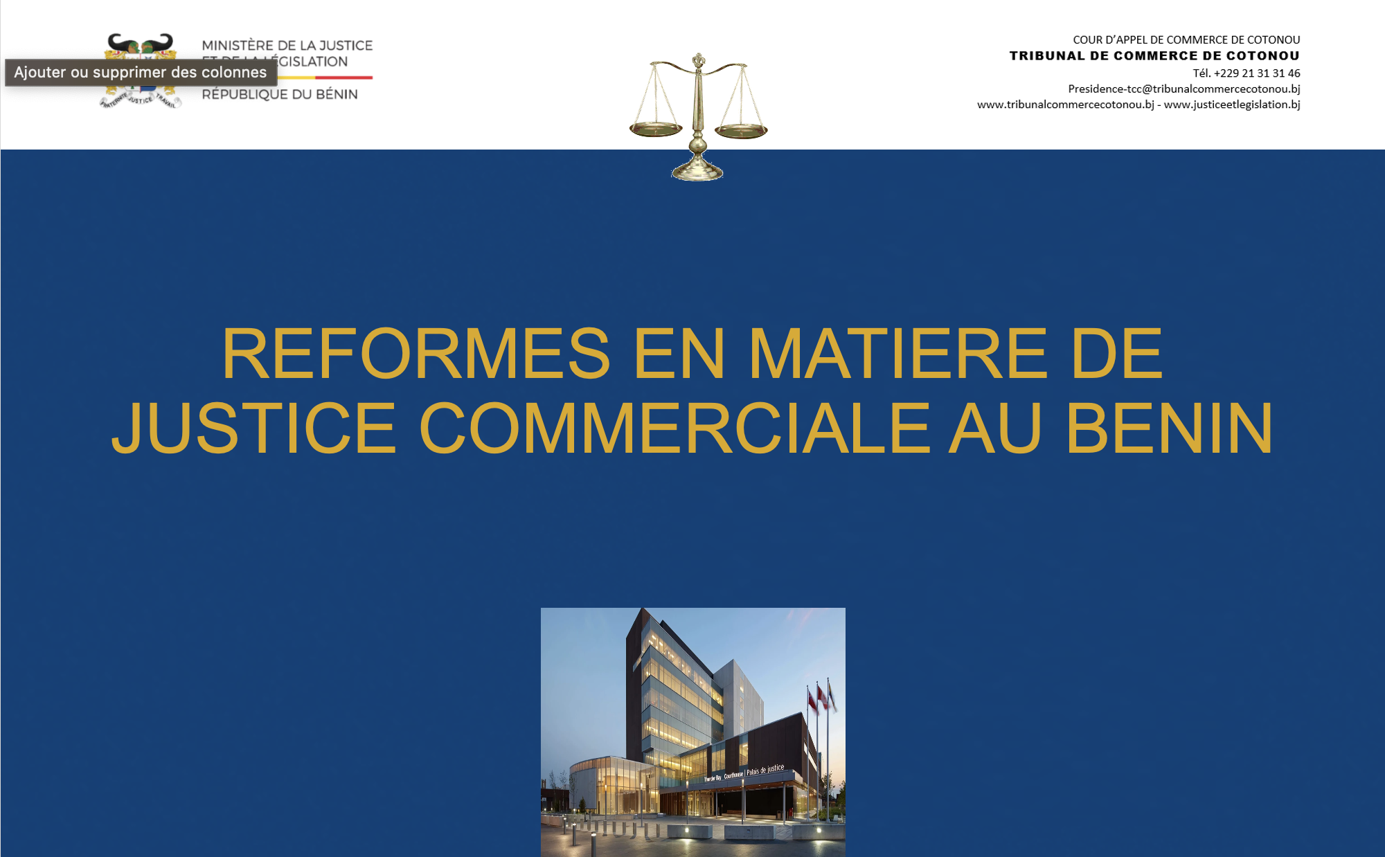 Réformes en matière de justice commerciale au Bénin